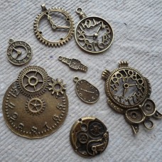 Antique Bronze Charm ~ Pack of clocks - Steam Punk