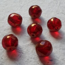 Czech Glass ~ Round Red and Gold