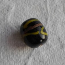 Handmade Indian Glass bead ~ Black and Yellow Barrel