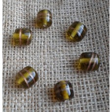 Handmade Indian Glass bead ~ Olive Green Barrel 