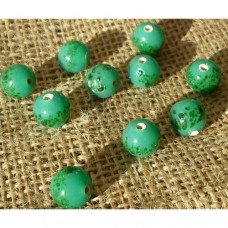 Handmade Indian Ceramic bead ~ Green Round