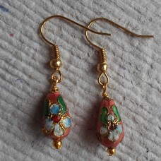 Earrings ~ Cloisonné Pink Drop