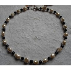 Necklace ~  Black Onyx and Shell Nuggets