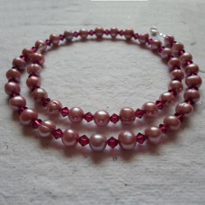 Necklace ~ Rose Pink Fresh water Pearls and Crystals