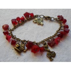 Bracelet ~ Antique Bronze and Red Charms