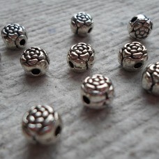 Antique Silver  ~ Rose / Peony Beads x 10