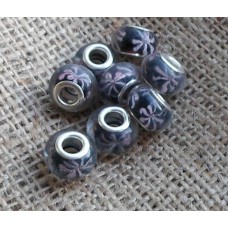 Pandora Style Bead Black and Pink Flower 