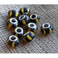 Pandora Style Bead Mustard & Black Stripe 