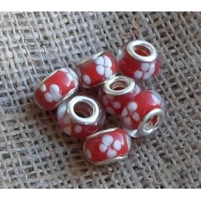 Pandora Style Bead Red with White flower