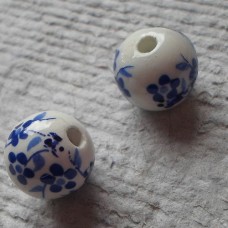 Ceramic ~ Round 12mm White with Blue