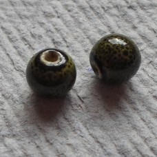 Ceramic ~ 8mm Round  Bead in Green and brown