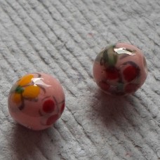 Ceramic ~ Round 10mm Pink with Red