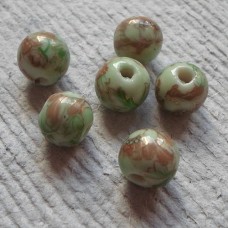 Ceramic ~ 10mm Round Bead in Green and Gold