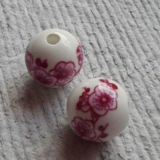 Ceramic ~ 14mm Round in White and pink