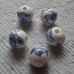 Ceramic ~ 12mm Round  Bead in White with Blue